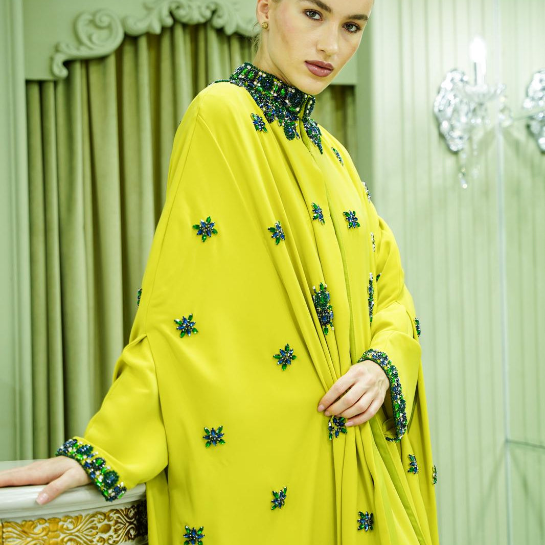 M001 - Saaib Abaya-custom abayas, luxury abayas, elegant abayas, modest fashion, bespoke abayas, handmade abayas, Qatar fashion