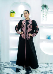 M004 - Saaib Abaya-custom abayas, luxury abayas, elegant abayas, modest fashion, bespoke abayas, handmade abayas, Qatar fashion