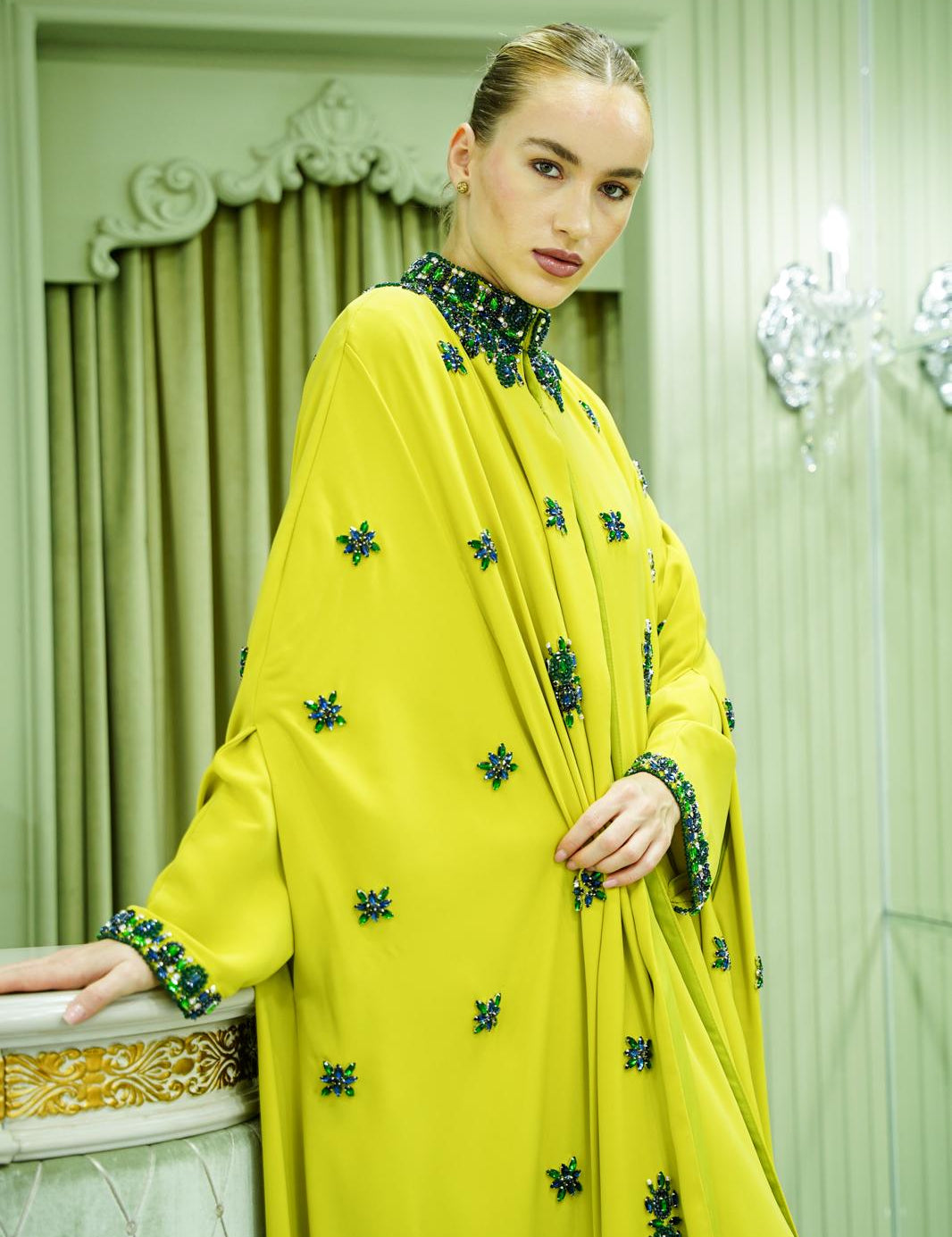 M001 - Saaib Abaya-custom abayas, luxury abayas, elegant abayas, modest fashion, bespoke abayas, handmade abayas, Qatar fashion