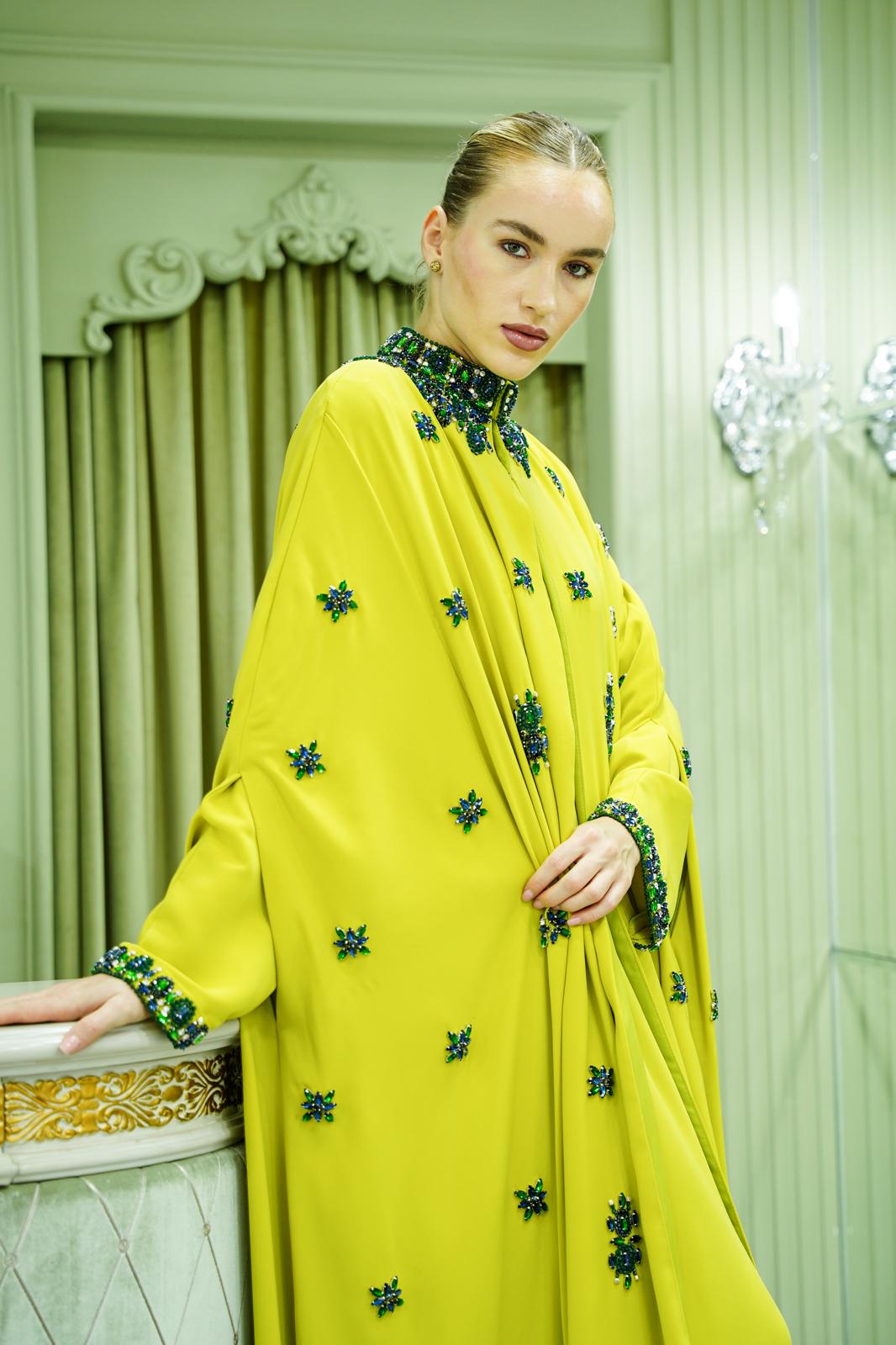 M001 - Saaib Abaya-custom abayas, luxury abayas, elegant abayas, modest fashion, bespoke abayas, handmade abayas, Qatar fashion