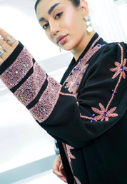 M004 - Saaib Abaya-custom abayas, luxury abayas, elegant abayas, modest fashion, bespoke abayas, handmade abayas, Qatar fashion