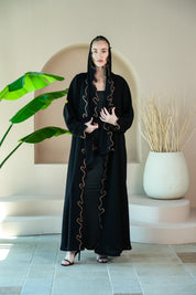 S017 - Saaib Abaya-custom abayas, luxury abayas, elegant abayas, modest fashion, bespoke abayas, handmade abayas, Qatar fashion