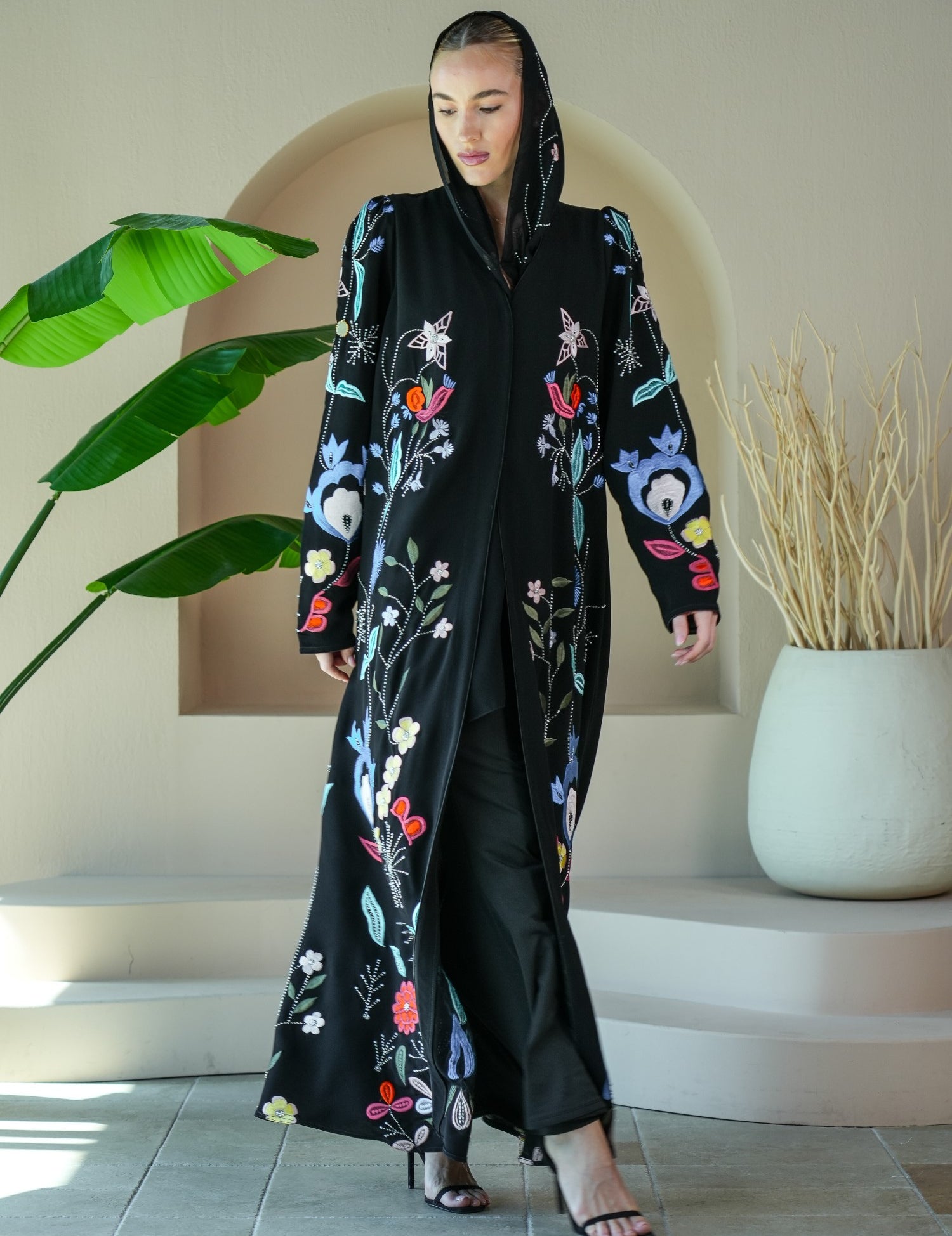 S038 - Saaib Abaya-custom abayas, luxury abayas, elegant abayas, modest fashion, bespoke abayas, handmade abayas, Qatar fashion