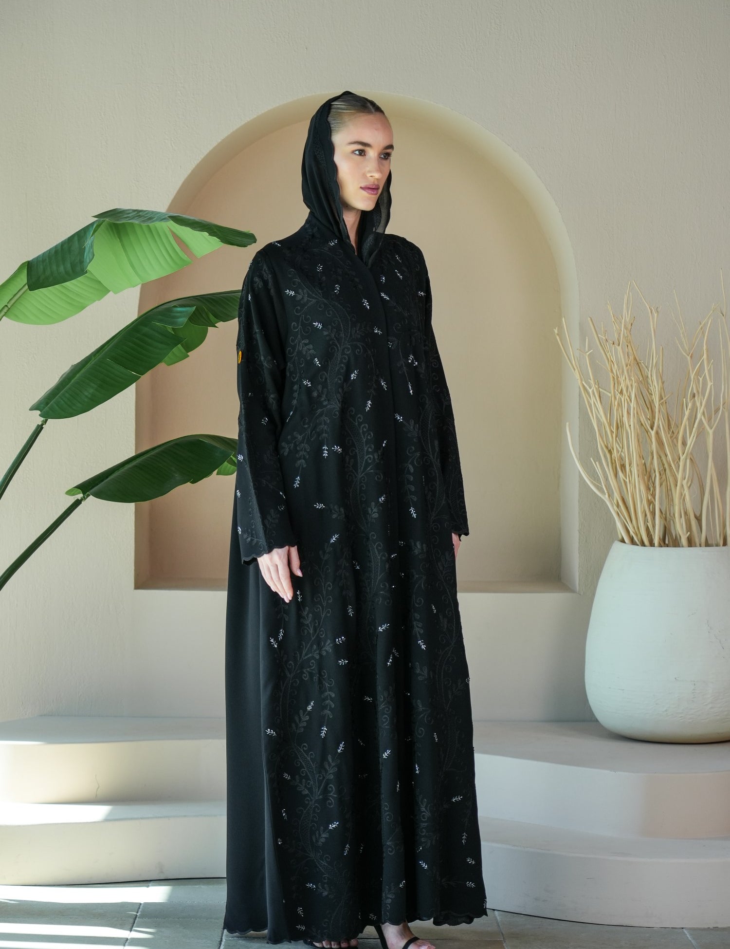 S036 - Saaib Abaya-custom abayas, luxury abayas, elegant abayas, modest fashion, bespoke abayas, handmade abayas, Qatar fashion