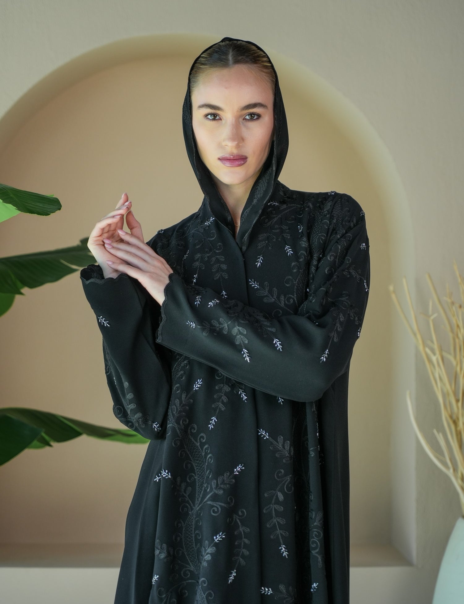 S036 - Saaib Abaya-custom abayas, luxury abayas, elegant abayas, modest fashion, bespoke abayas, handmade abayas, Qatar fashion