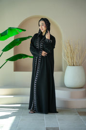 S035 - Saaib Abaya-custom abayas, luxury abayas, elegant abayas, modest fashion, bespoke abayas, handmade abayas, Qatar fashion
