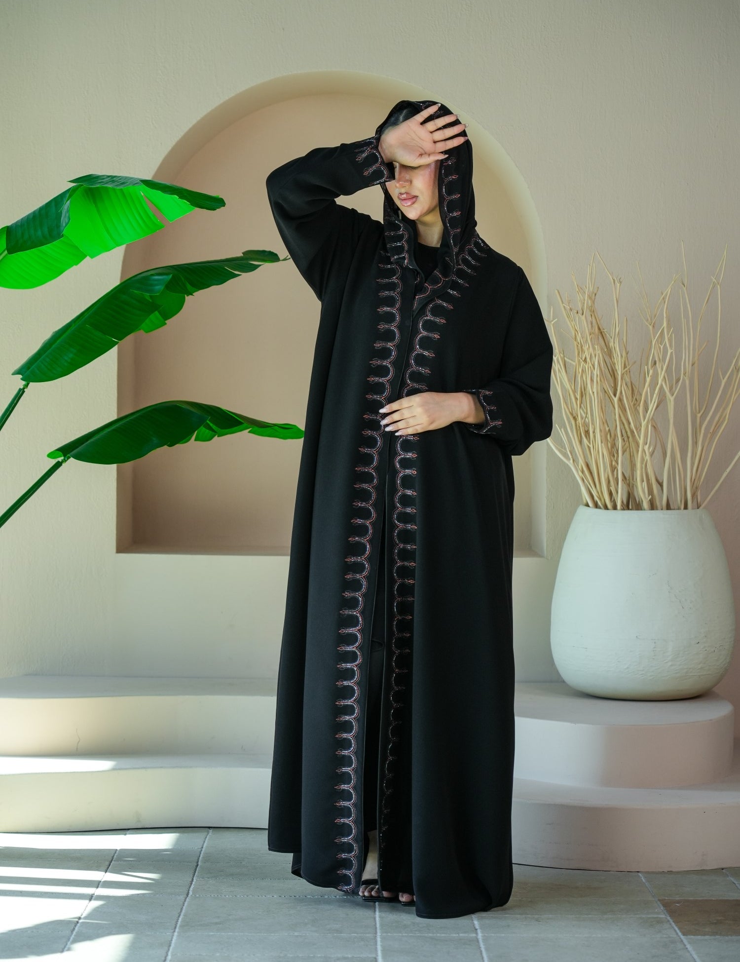 S035 - Saaib Abaya-custom abayas, luxury abayas, elegant abayas, modest fashion, bespoke abayas, handmade abayas, Qatar fashion