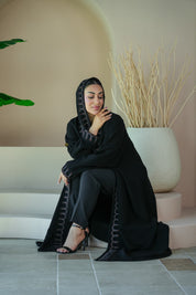 S035 - Saaib Abaya-custom abayas, luxury abayas, elegant abayas, modest fashion, bespoke abayas, handmade abayas, Qatar fashion