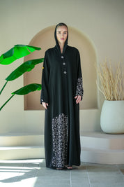 S034 - Saaib Abaya-custom abayas, luxury abayas, elegant abayas, modest fashion, bespoke abayas, handmade abayas, Qatar fashion