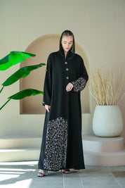 S034 - Saaib Abaya-custom abayas, luxury abayas, elegant abayas, modest fashion, bespoke abayas, handmade abayas, Qatar fashion