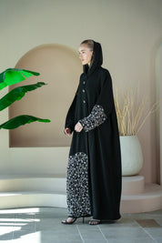 S034 - Saaib Abaya-custom abayas, luxury abayas, elegant abayas, modest fashion, bespoke abayas, handmade abayas, Qatar fashion