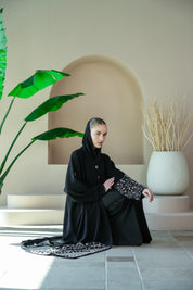 S034 - Saaib Abaya-custom abayas, luxury abayas, elegant abayas, modest fashion, bespoke abayas, handmade abayas, Qatar fashion