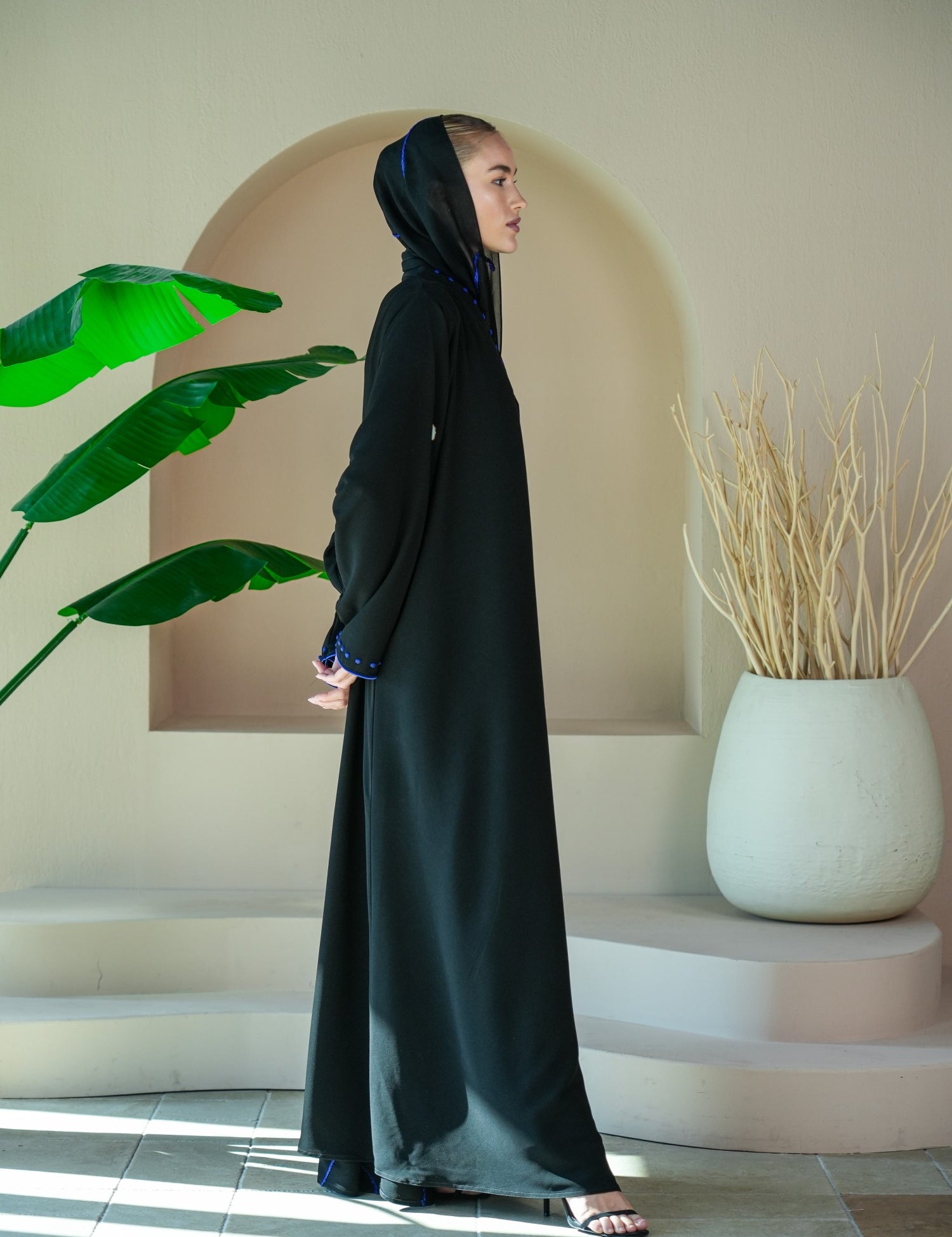 S029 - Saaib Abaya-custom abayas, luxury abayas, elegant abayas, modest fashion, bespoke abayas, handmade abayas, Qatar fashion