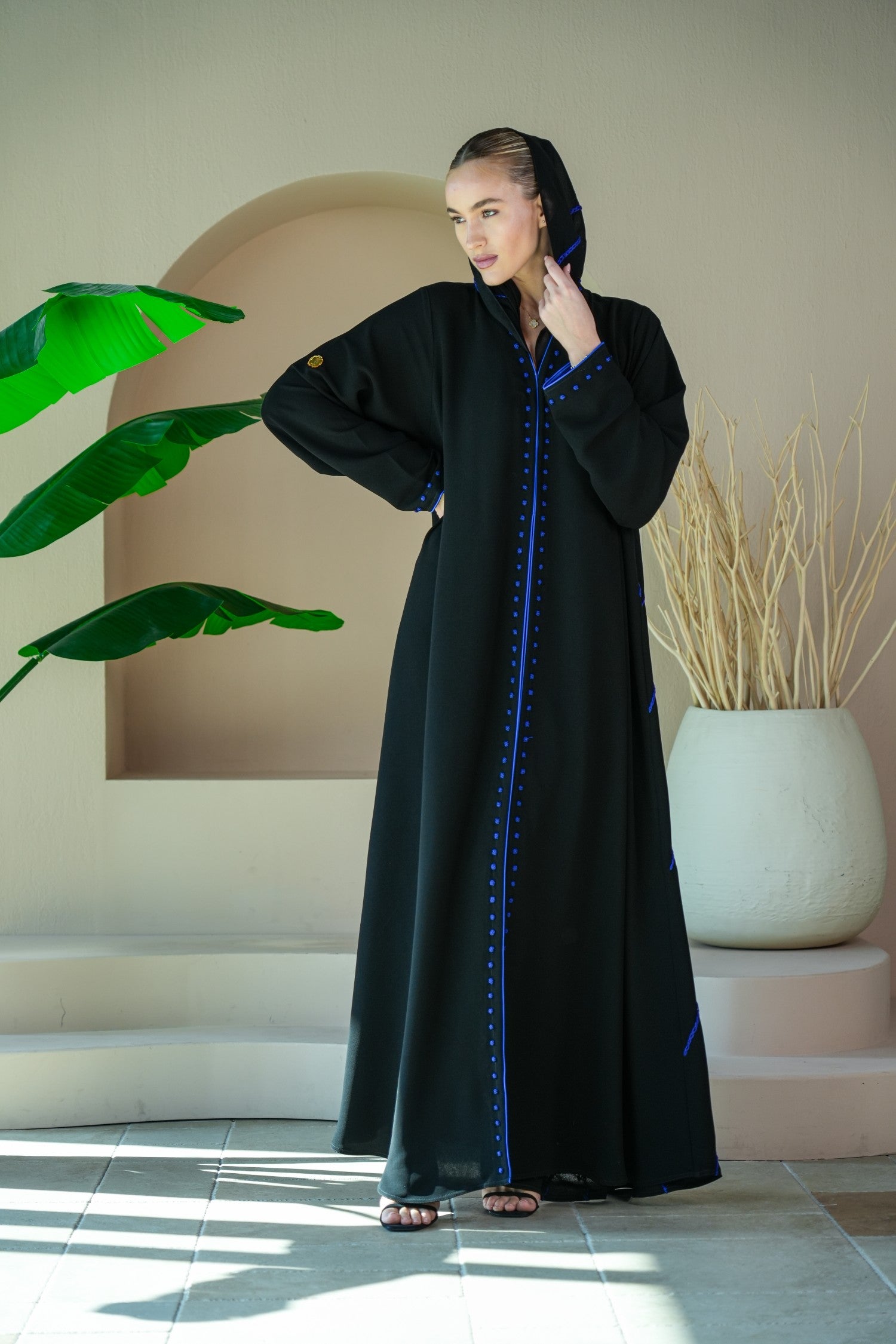 S029 - Saaib Abaya-custom abayas, luxury abayas, elegant abayas, modest fashion, bespoke abayas, handmade abayas, Qatar fashion