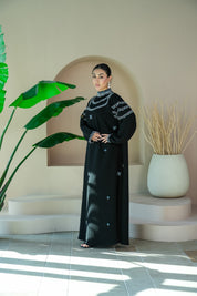 S026 - Saaib Abaya-custom abayas, luxury abayas, elegant abayas, modest fashion, bespoke abayas, handmade abayas, Qatar fashion