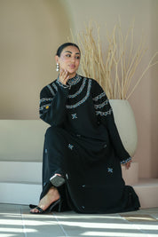 S026 - Saaib Abaya-custom abayas, luxury abayas, elegant abayas, modest fashion, bespoke abayas, handmade abayas, Qatar fashion