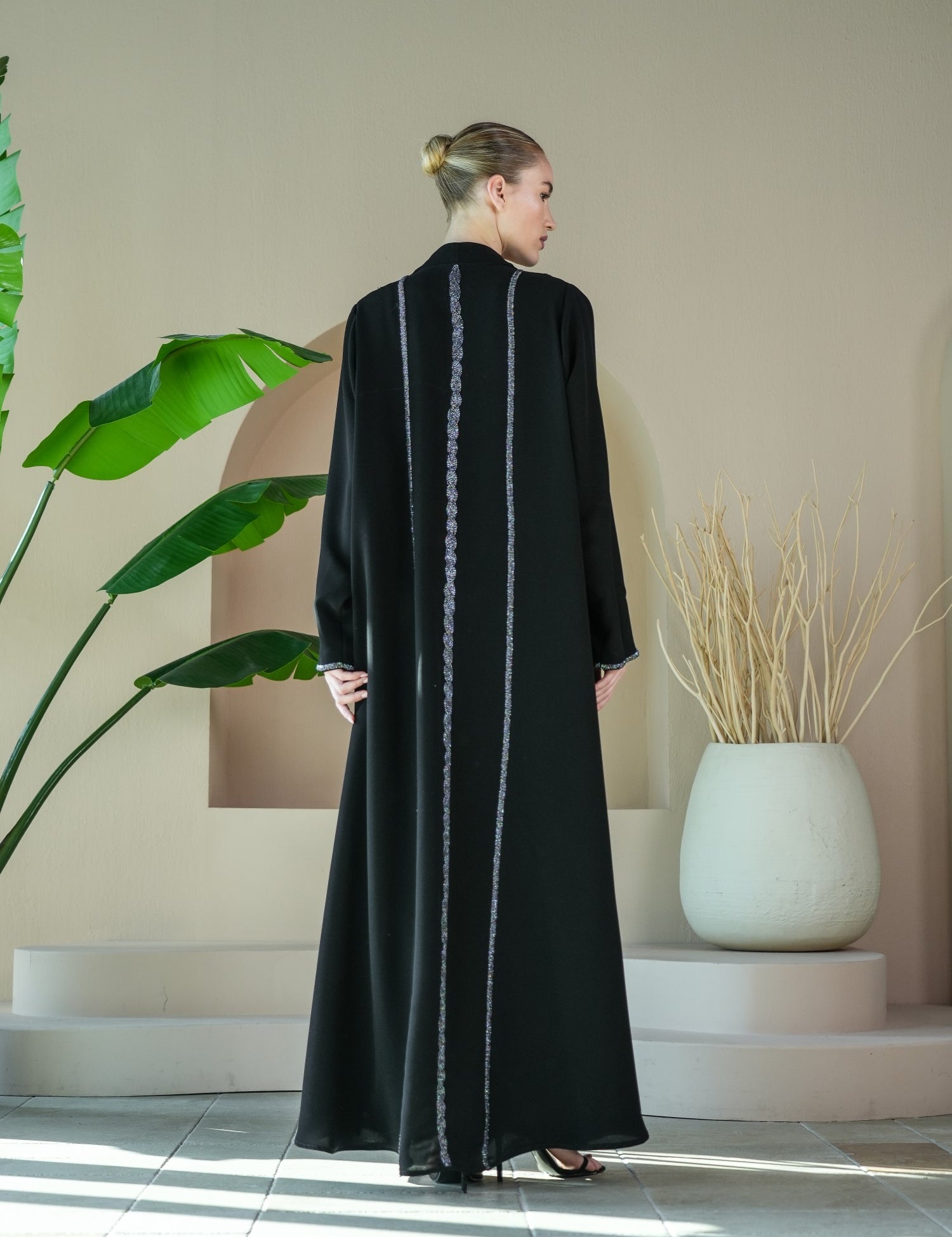 S024 - Saaib Abaya-custom abayas, luxury abayas, elegant abayas, modest fashion, bespoke abayas, handmade abayas, Qatar fashion
