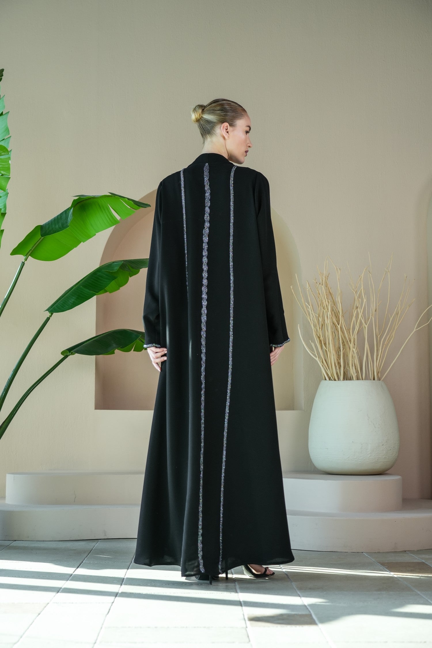 S024 - Saaib Abaya-custom abayas, luxury abayas, elegant abayas, modest fashion, bespoke abayas, handmade abayas, Qatar fashion