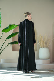 S024 - Saaib Abaya-custom abayas, luxury abayas, elegant abayas, modest fashion, bespoke abayas, handmade abayas, Qatar fashion
