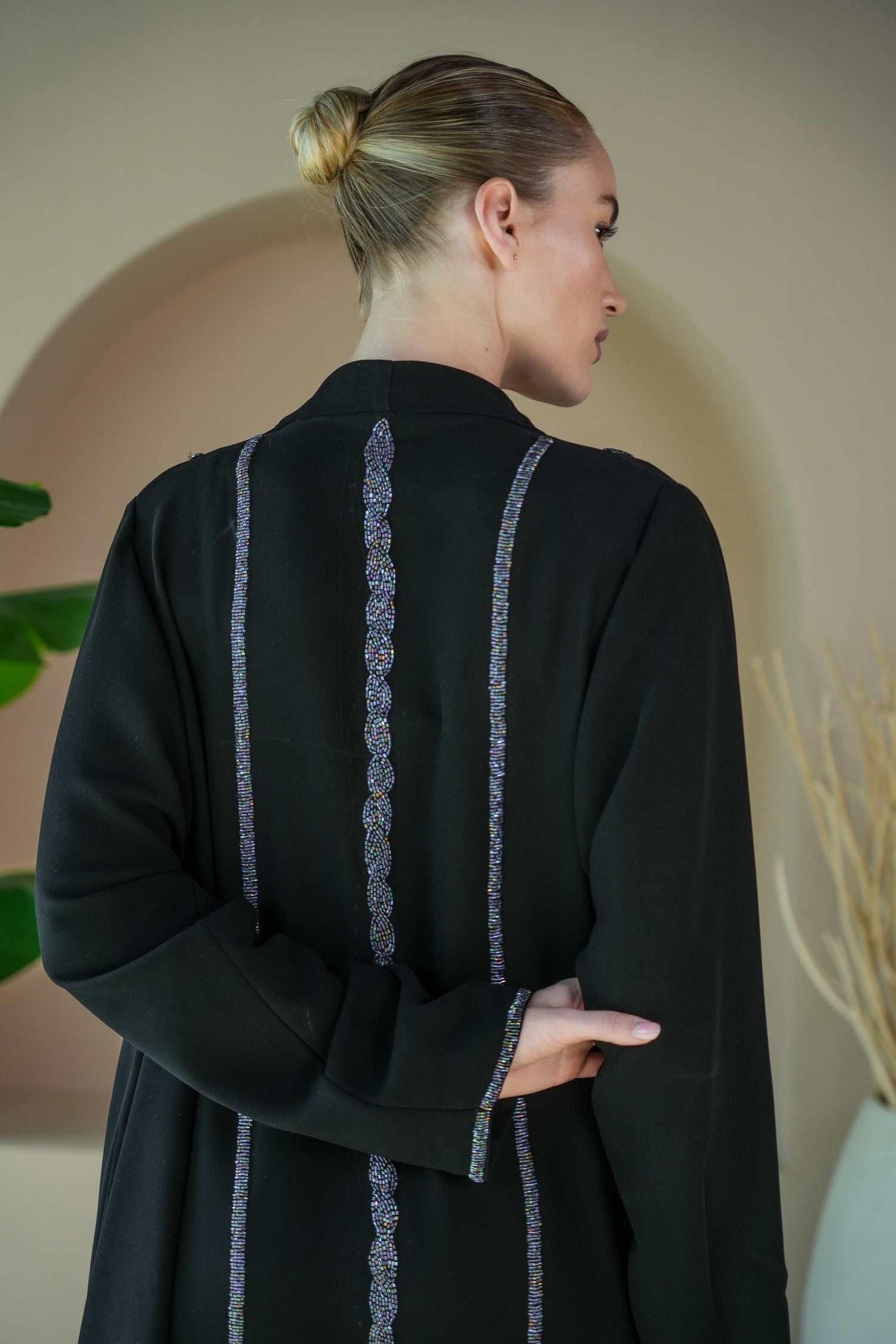 S024 - Saaib Abaya-custom abayas, luxury abayas, elegant abayas, modest fashion, bespoke abayas, handmade abayas, Qatar fashion
