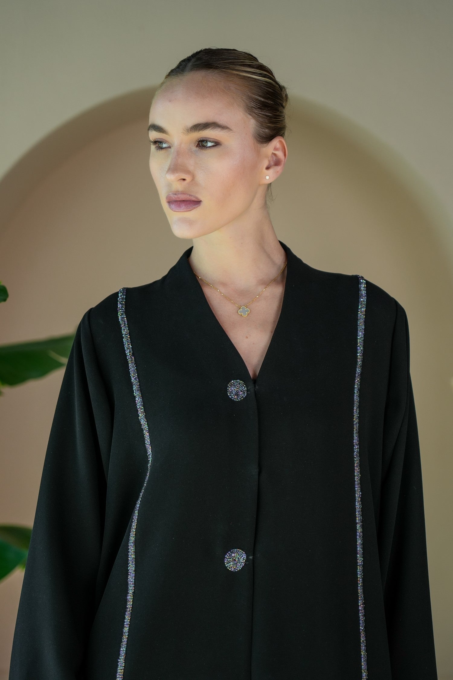 S024 - Saaib Abaya-custom abayas, luxury abayas, elegant abayas, modest fashion, bespoke abayas, handmade abayas, Qatar fashion