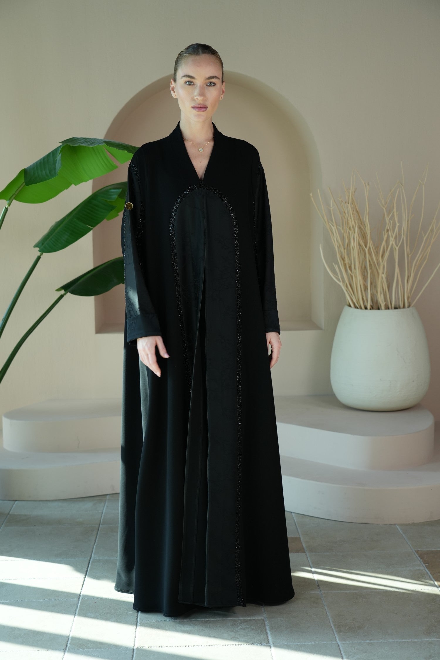 S023 - Saaib Abaya-custom abayas, luxury abayas, elegant abayas, modest fashion, bespoke abayas, handmade abayas, Qatar fashion