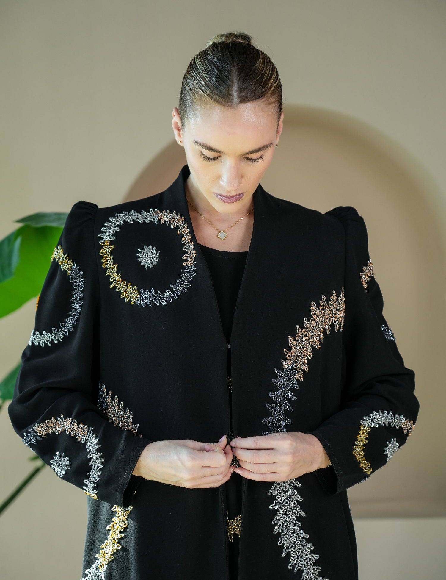 S022 - Saaib Abaya-custom abayas, luxury abayas, elegant abayas, modest fashion, bespoke abayas, handmade abayas, Qatar fashion