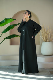 S021 - Saaib Abaya-custom abayas, luxury abayas, elegant abayas, modest fashion, bespoke abayas, handmade abayas, Qatar fashion