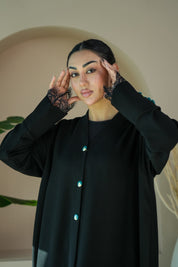S021 - Saaib Abaya-custom abayas, luxury abayas, elegant abayas, modest fashion, bespoke abayas, handmade abayas, Qatar fashion