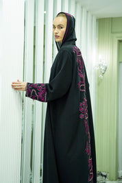S044 - Saaib Abaya-custom abayas, luxury abayas, elegant abayas, modest fashion, bespoke abayas, handmade abayas, Qatar fashion