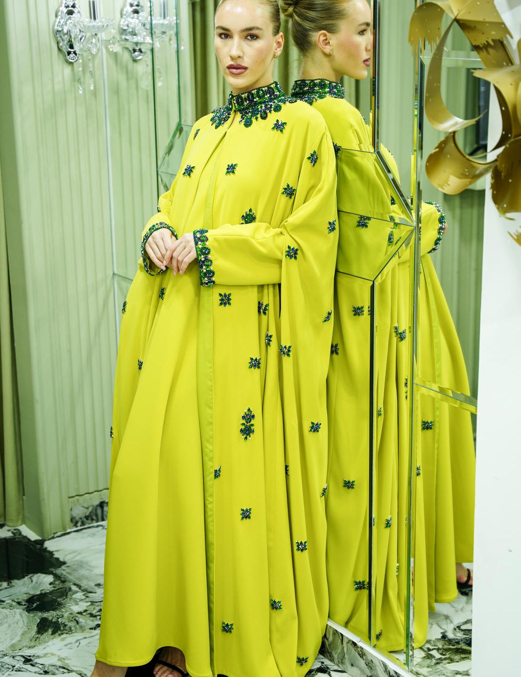 M001 - Saaib Abaya-custom abayas, luxury abayas, elegant abayas, modest fashion, bespoke abayas, handmade abayas, Qatar fashion