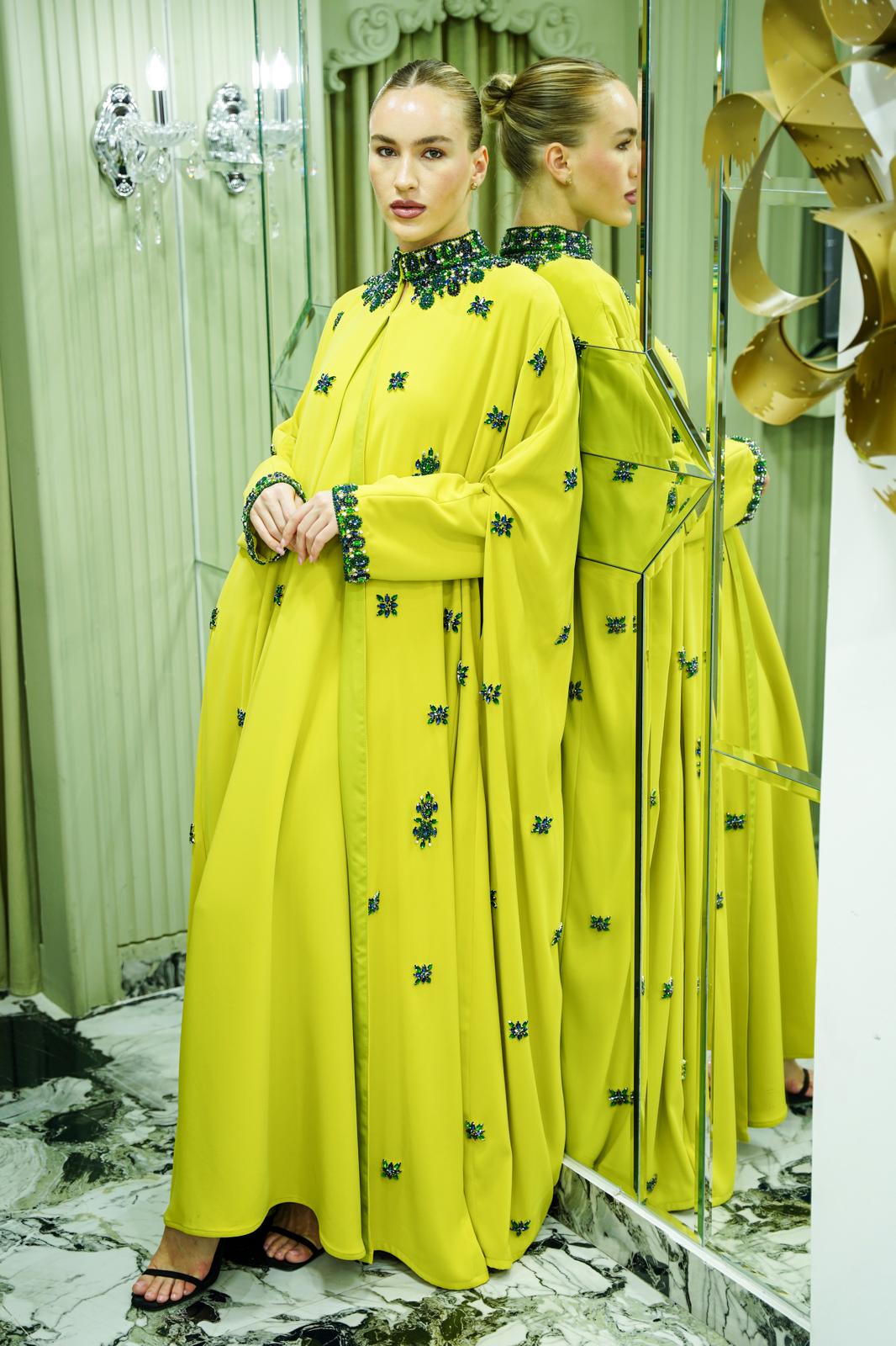 M001 - Saaib Abaya-custom abayas, luxury abayas, elegant abayas, modest fashion, bespoke abayas, handmade abayas, Qatar fashion